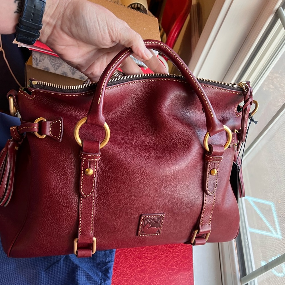 NWT Dooney and Bourke Florentine Leather Large Satchel in the color Bordeaux!